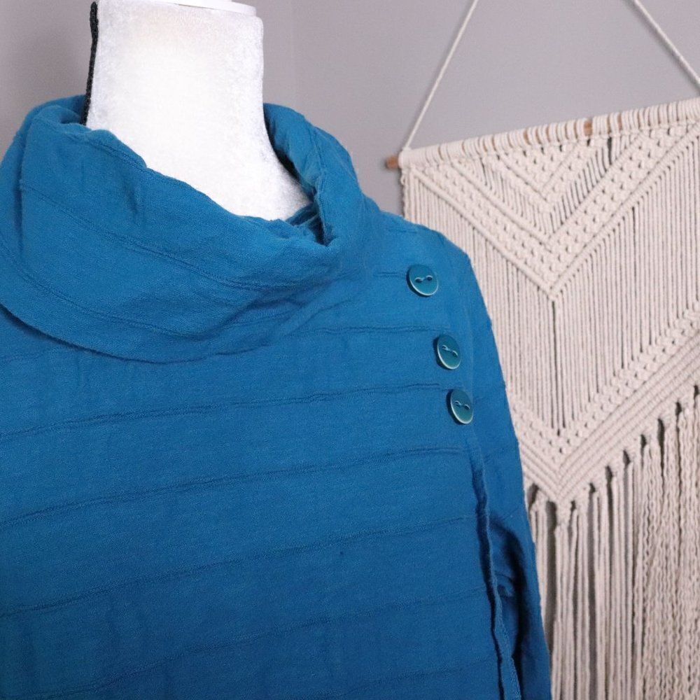 Habitat Womens S Teal Cowl Neck Tunic Top Asymmetrical Button Cotton - Picture 4 of 8